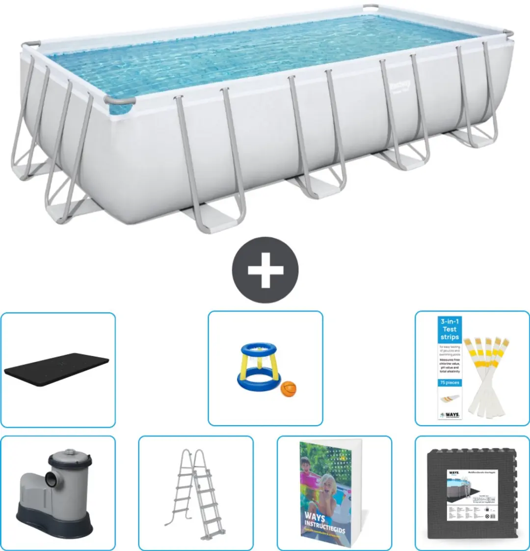 Bestway Power Steel Zwembad 549x274x122cm - 14.812L - Grijs - 8-delig