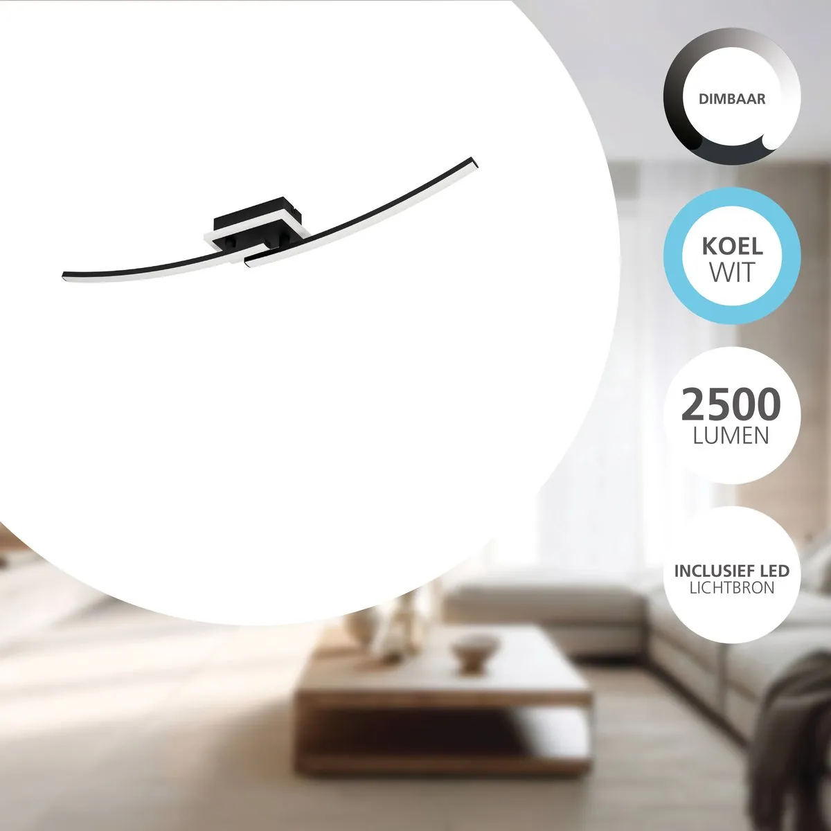 Eglo Lungolago Plafondlamp LED 74cm - Dimbaar - Zwart/Wit