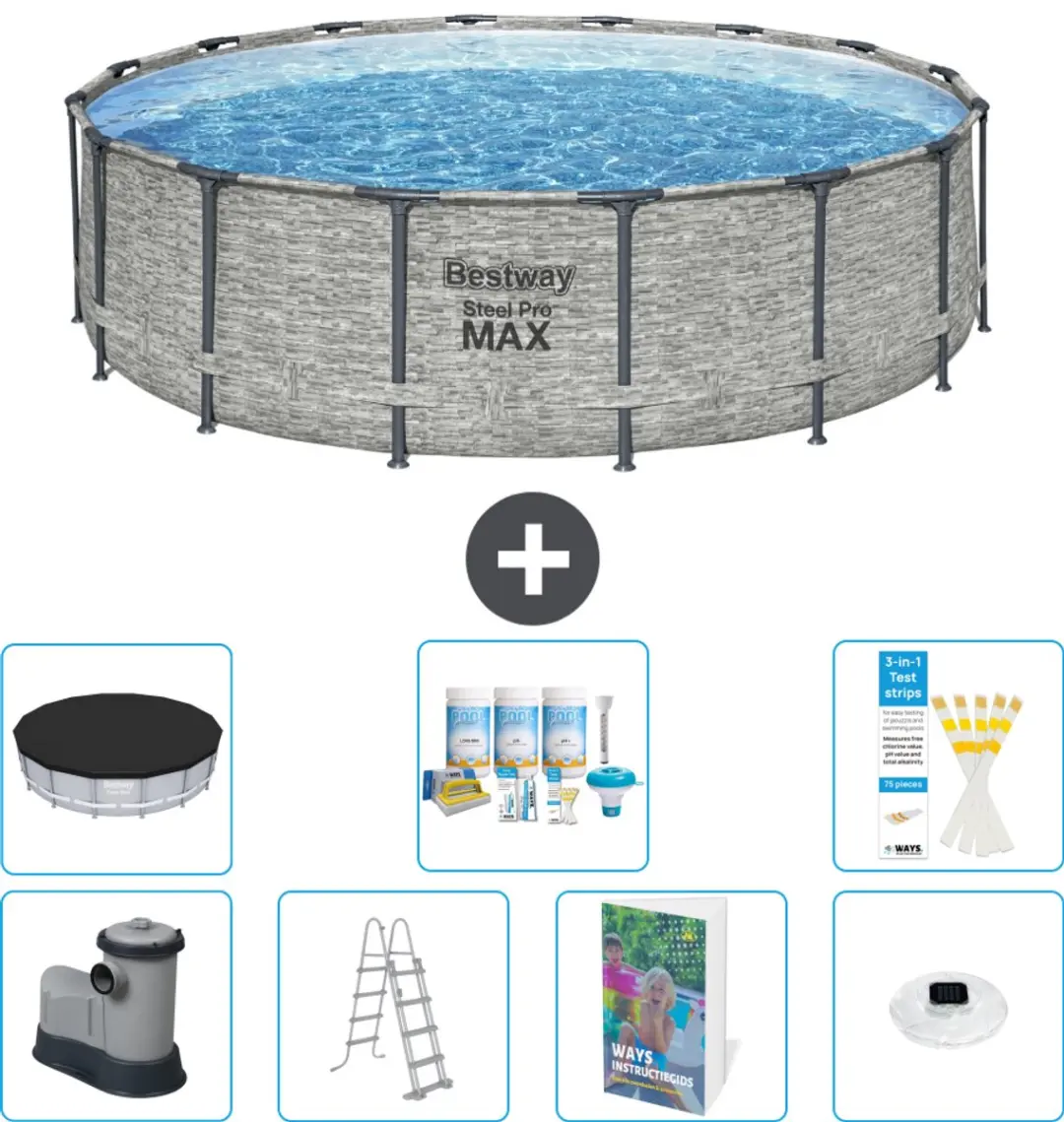 Bestway Steel Pro MAX Zwembad 488x122cm - 19.480L - Grijs