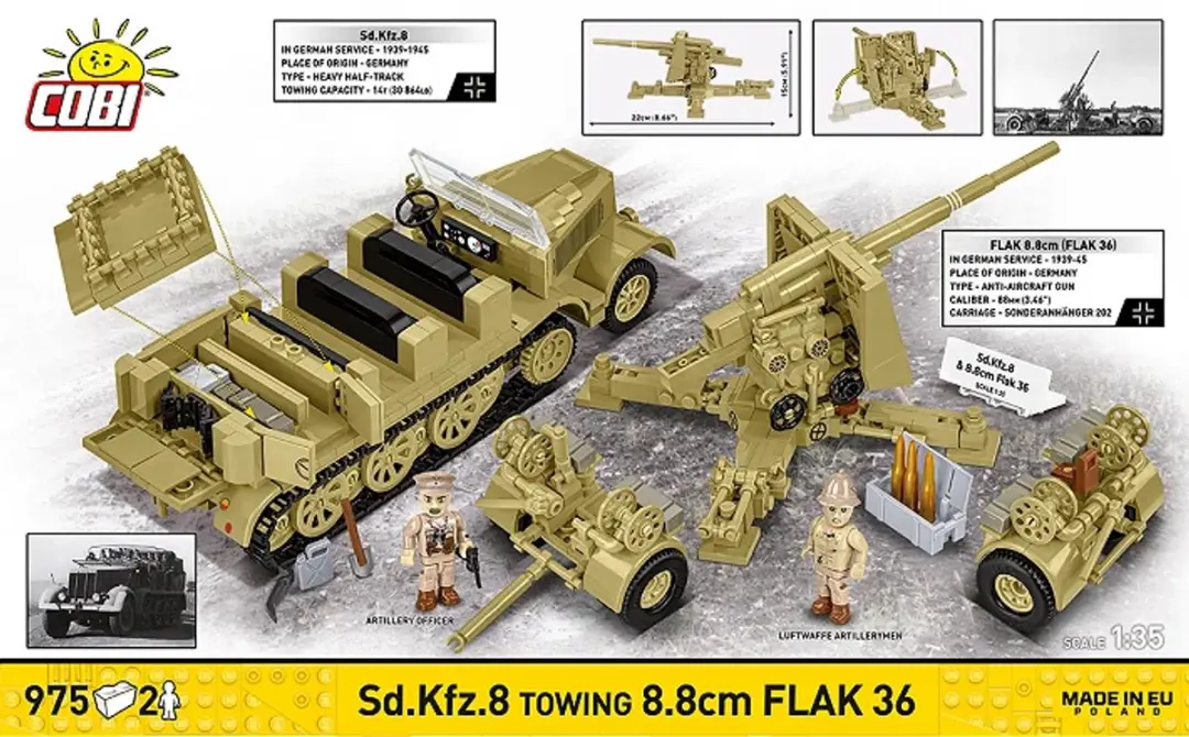 Cobi Sd.Kfz 8.8cm FLAK 36 - 975 Stukken - 3 Minifiguren