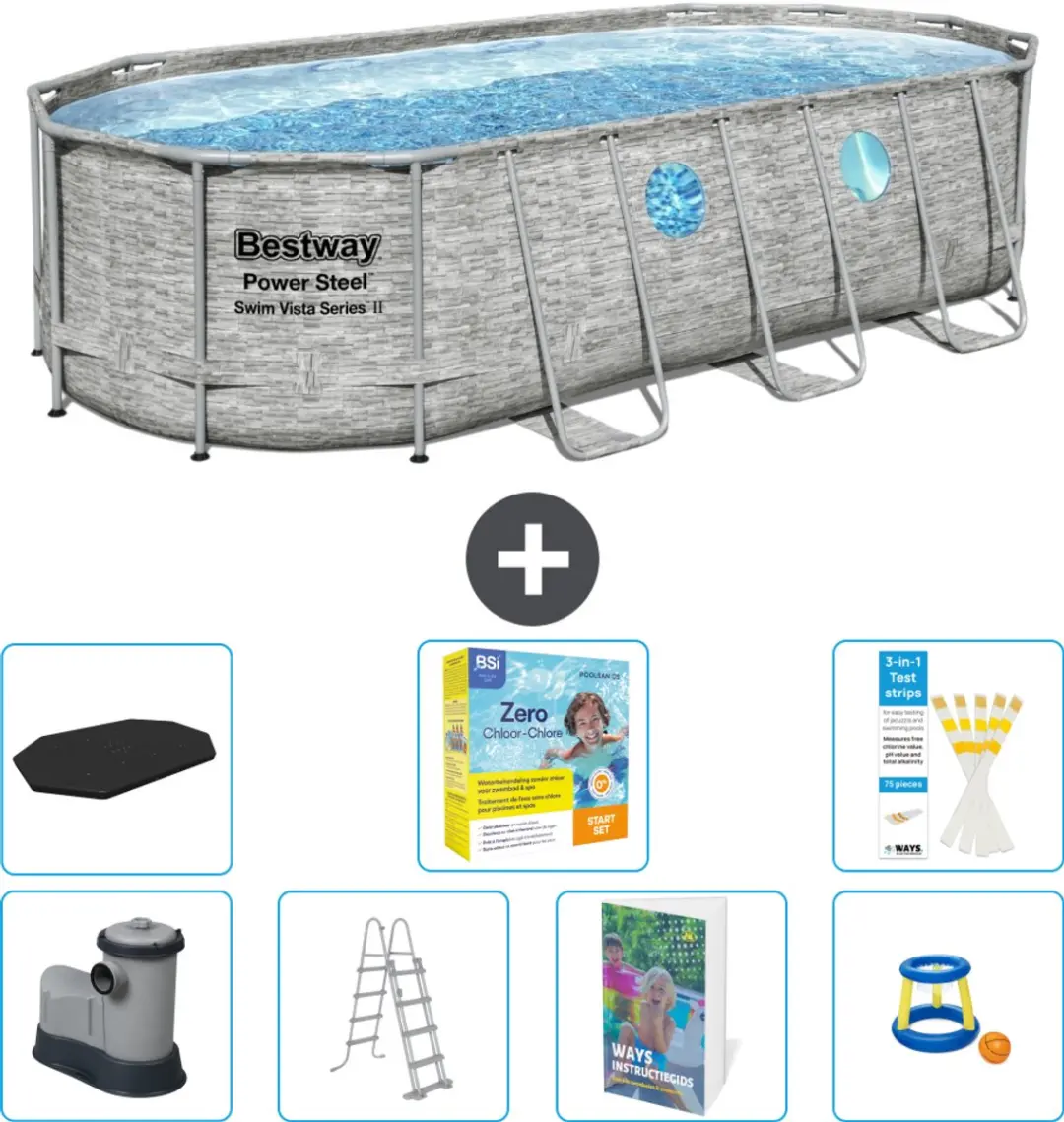 Bestway Ovaal Power Steel Swim Vista Zwembad 549x274cm - 13430L - Grijs