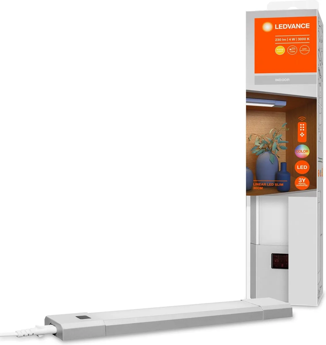 LEDVANCE Batterij-aangedreven armatuur LED: voor kastonderzijden, Linear LED Slim RGBW / 4 W, 220…240 V, stralingshoek: 110, Warm wit, 3000 K, body materiaal: aluminum/polycarbonate (pc), IP20