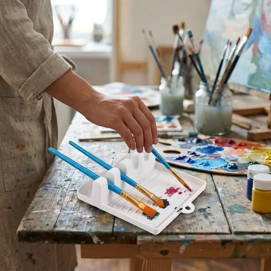NuveX Penseelhouder Kunststof - 4 Sleuven - Witte Bureauorganizer