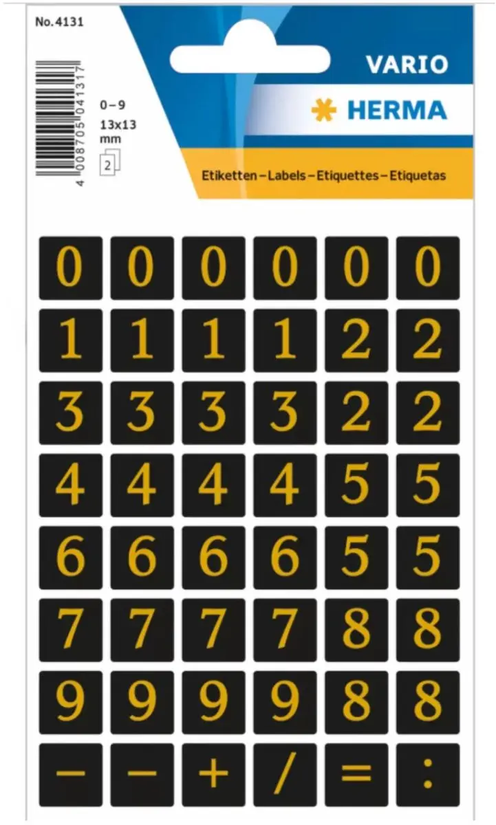 Herma Stickervel Nummers 0-9 - 12 Vellen - 13mm - Goud/Zwart - Watervast