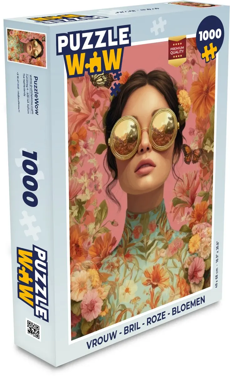 PuzzleWow Vrouw Bril Roze Bloemen Legpuzzel 1000 Stuks