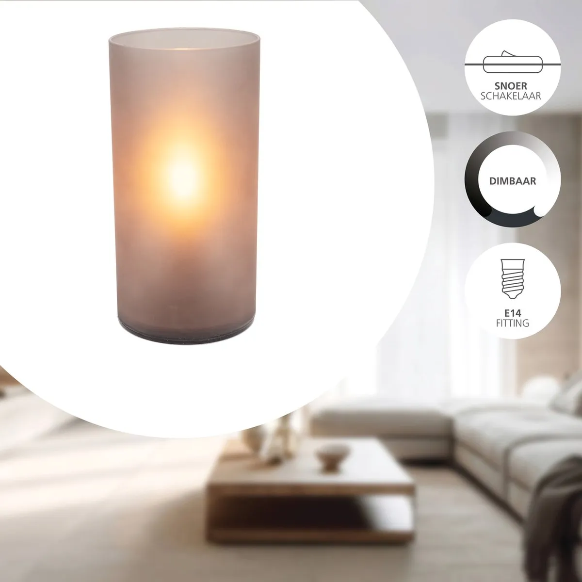 Eglo Geo Tafellamp E14 - 20cm - Grijs/Zwart/Smoke