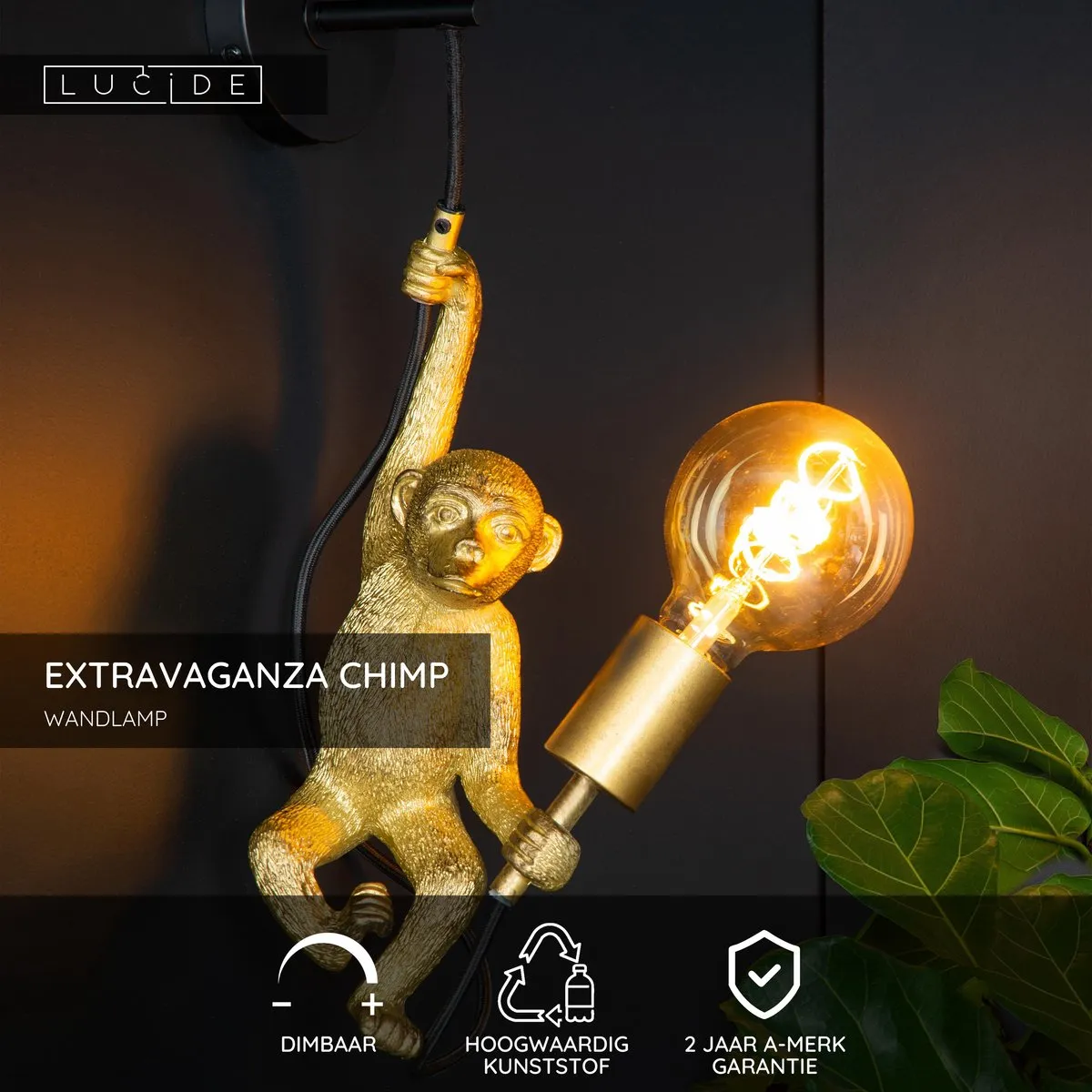 Lucide Extravaganza Chimp Wandlamp E27 - Zwart