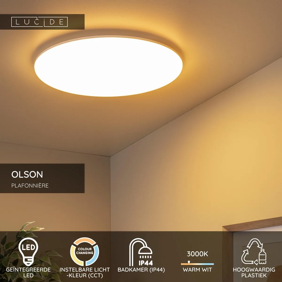 Lucide OLSON Plafonnière Badkamer LED 45cm - Opaal - 3000K/6500K