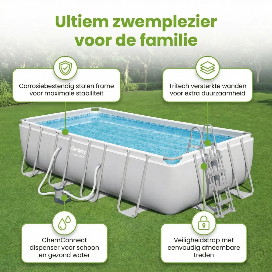 Bestway Power Steel Zwembad 488x244x122cm - Grijs - 8-delig
