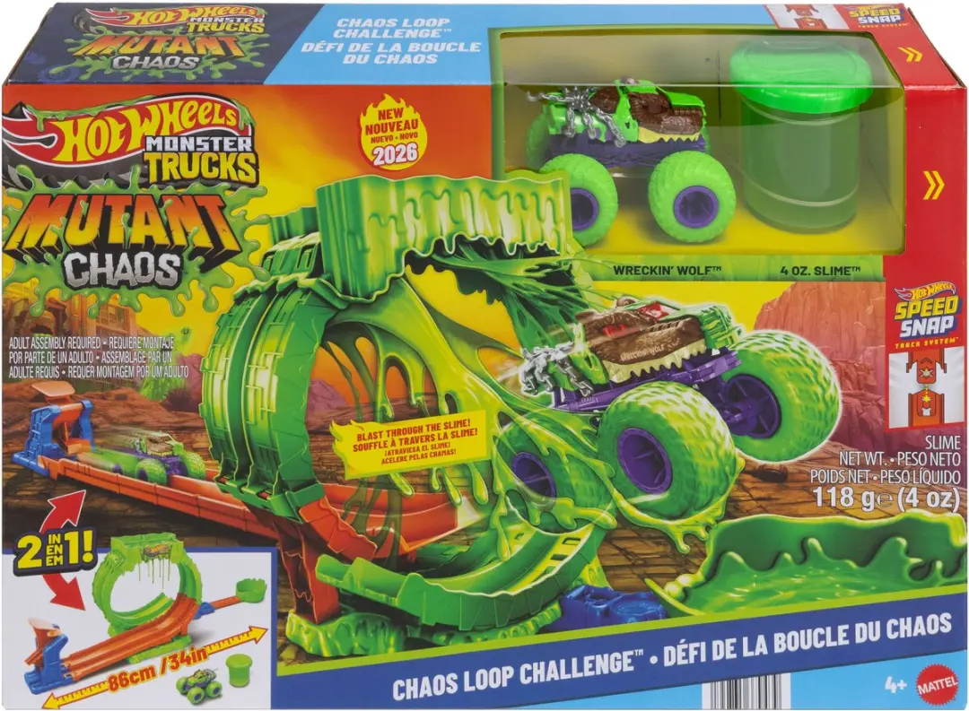 Hot Wheels Monstertrucks Gemuteerde Chaos Loopinguitdaging - Wreckin' Wolf - Meerkleurig