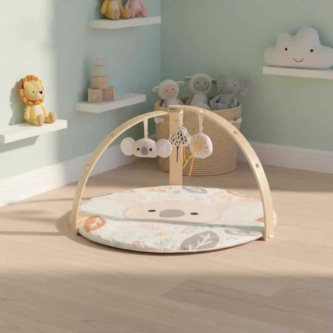Eco Toys Koala Rond Speelkleed met Houten Babygym - Beige