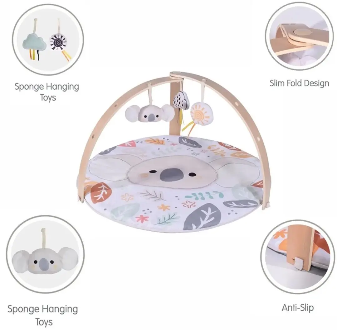 Eco Toys Koala Rond Speelkleed met Houten Babygym - Beige