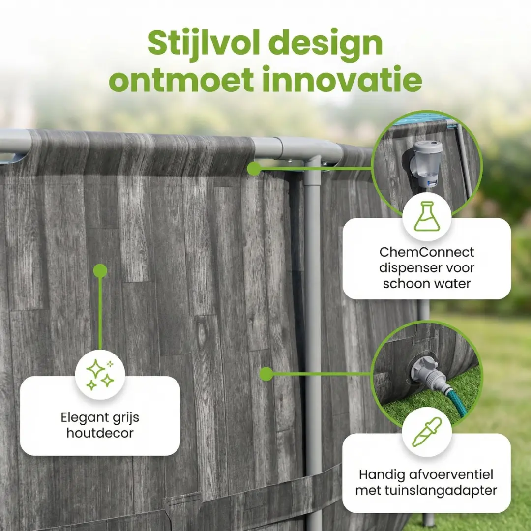 Bestway Ovaal Power Steel Zwembad 610x366x122cm - 8-delig - Grijs