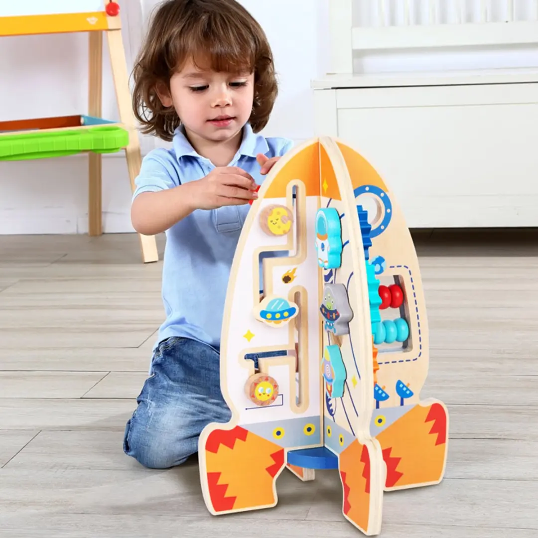 Tooky Toy Houten Raket Activiteitencentrum - Meerkleurig