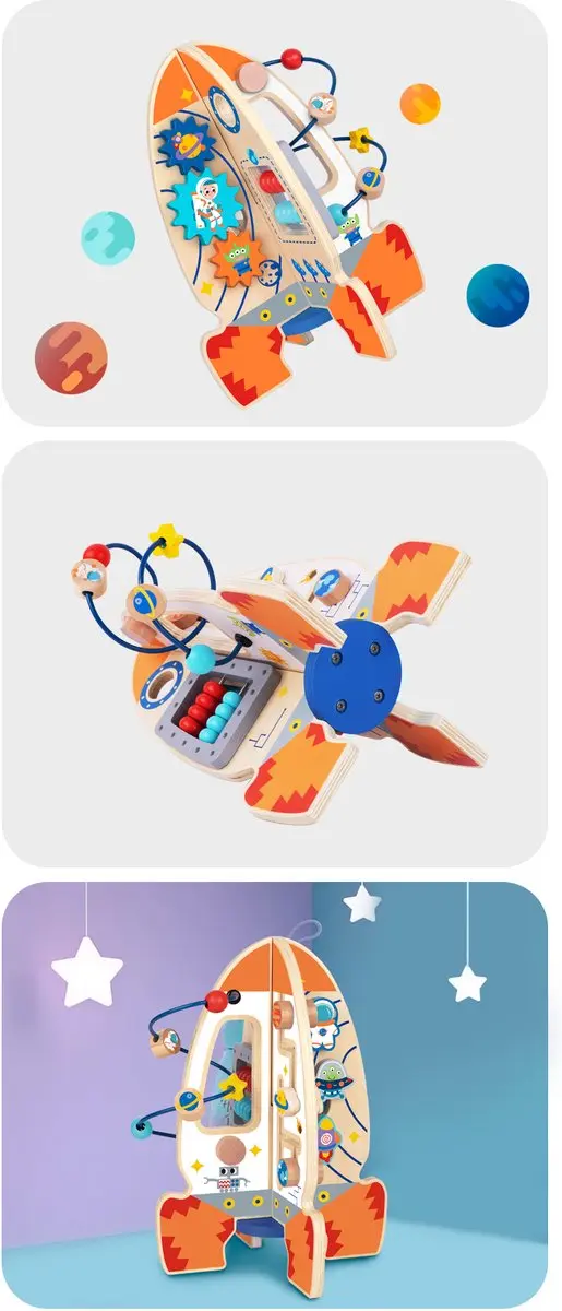 Tooky Toy Houten Raket Activiteitencentrum - Meerkleurig