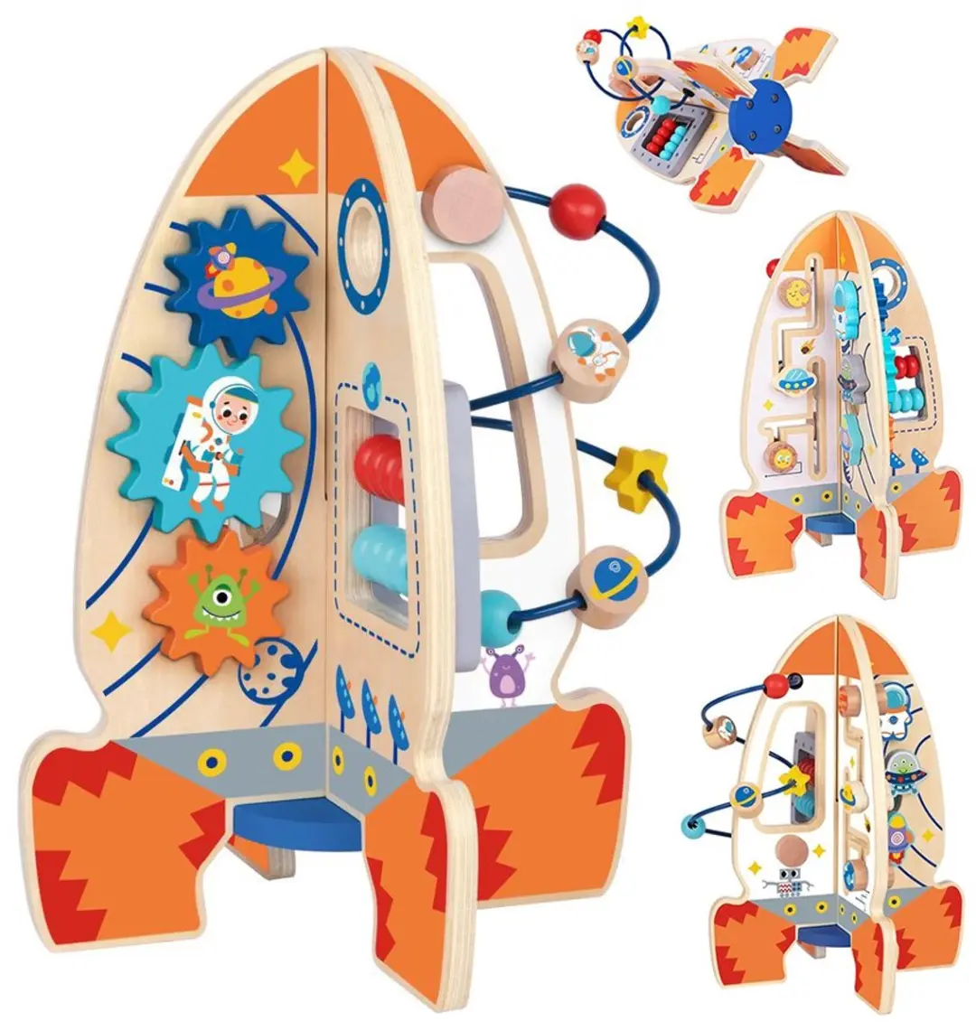 Tooky Toy Houten Raket Activiteitencentrum - Meerkleurig - afbeelding 6 van 6