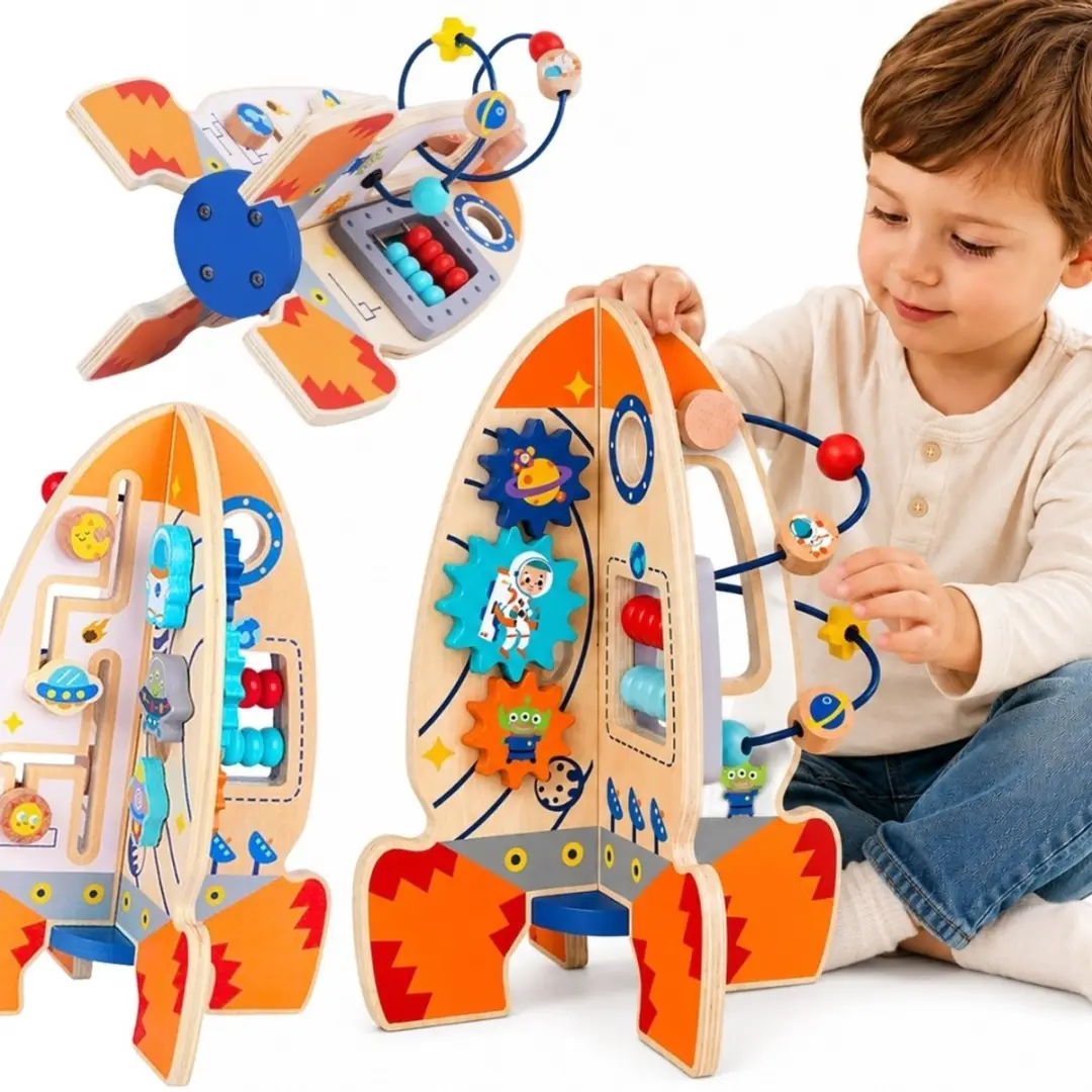 Tooky Toy Houten Raket Activiteitencentrum - Meerkleurig