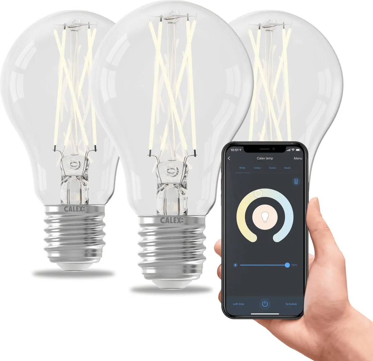 Calex Slimme LED Filament Lamp E27 - 7W - 1800K - Warm Wit - Set van 3