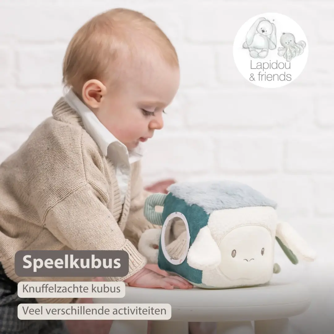 Nattou Lapidou Zachte Activiteitenkubus 18cm - Lindegroen