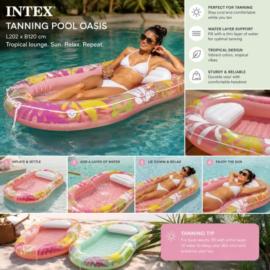 Intex Tanning Pool Oasis Luchtbed 202x120cm - Roze - afbeelding 6 van 6