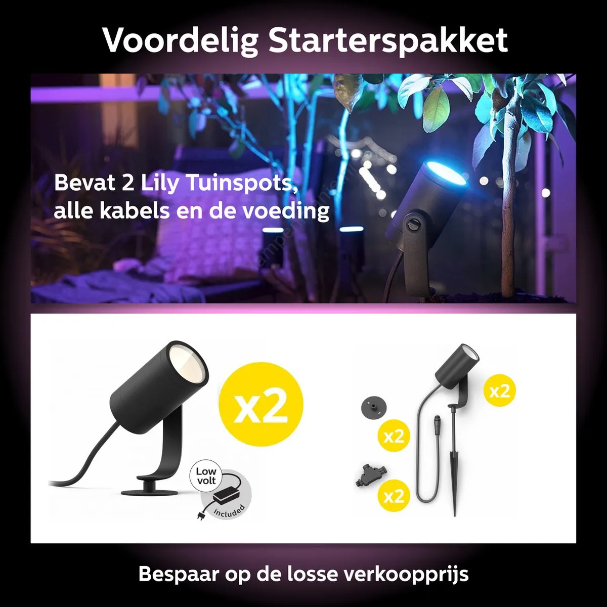 Philips Hue Lily Basisset Tuinspots - 2 Stuks - Antraciet
