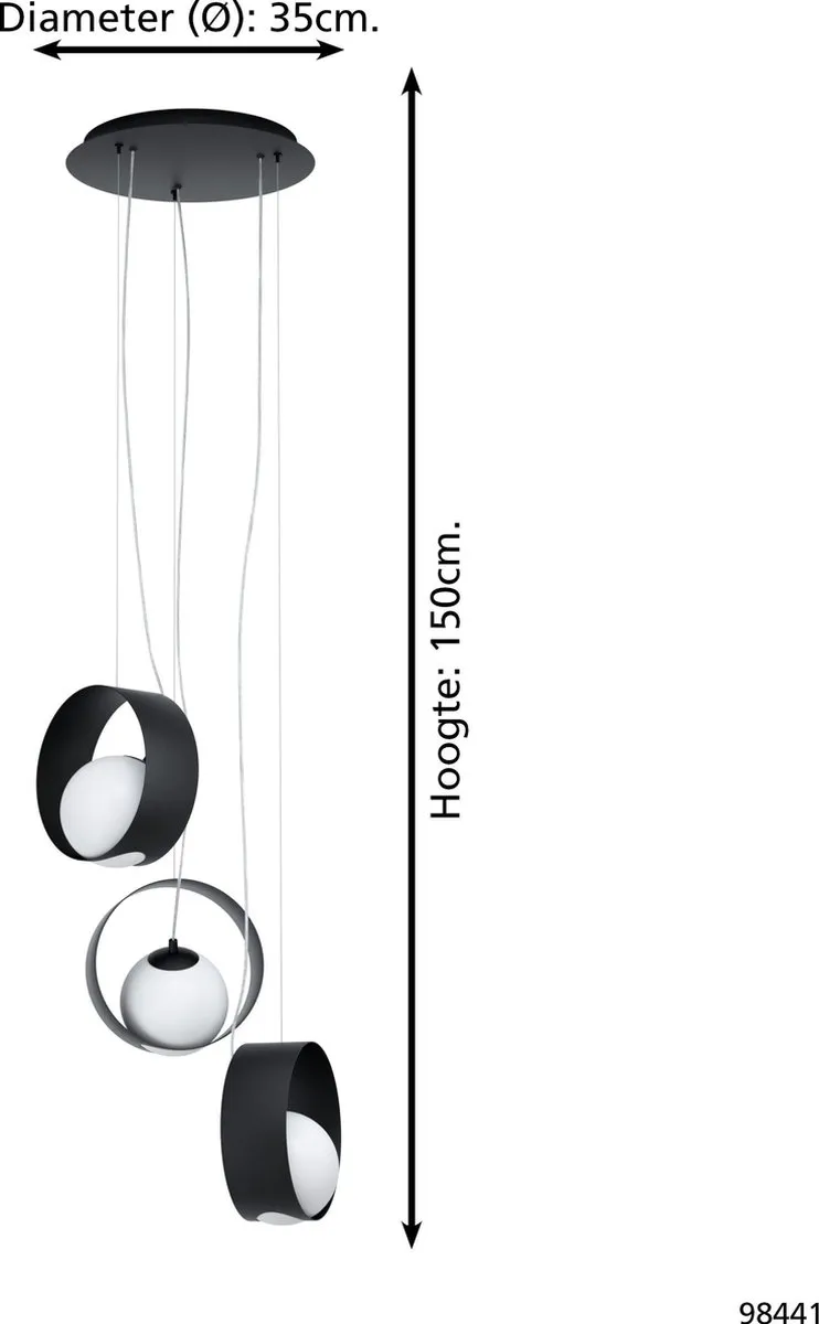 Eglo Camargo Hanglamp - 3 Lichts Ø35cm - Zwart - afbeelding 6 van 6