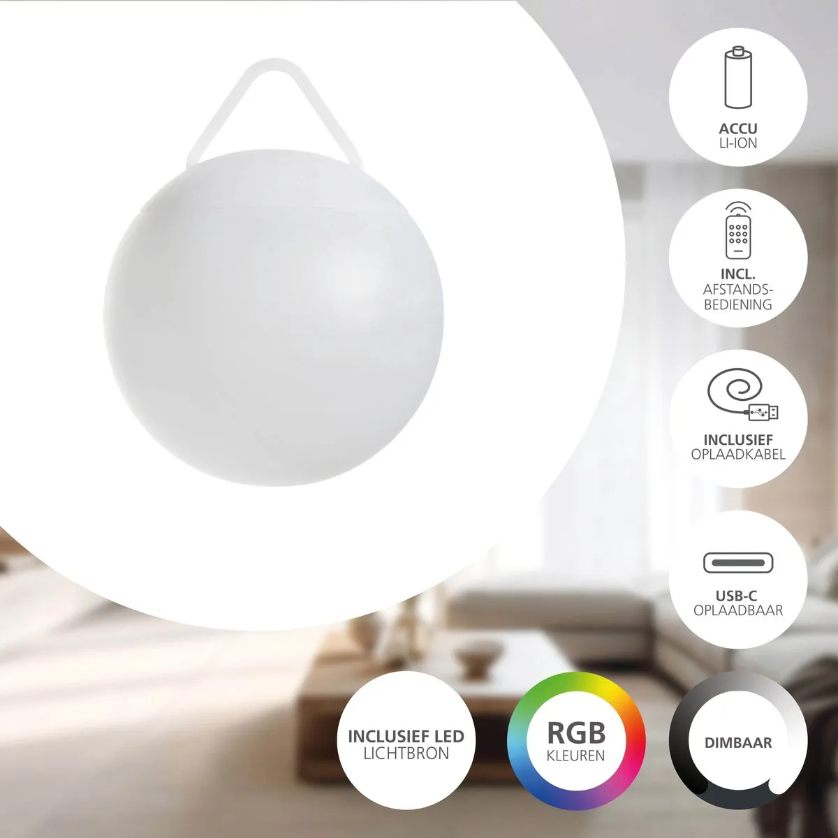 Eglo Poggiobello LED Buitenlamp - Oplaadbaar - RGB - Wit - Ø20cm