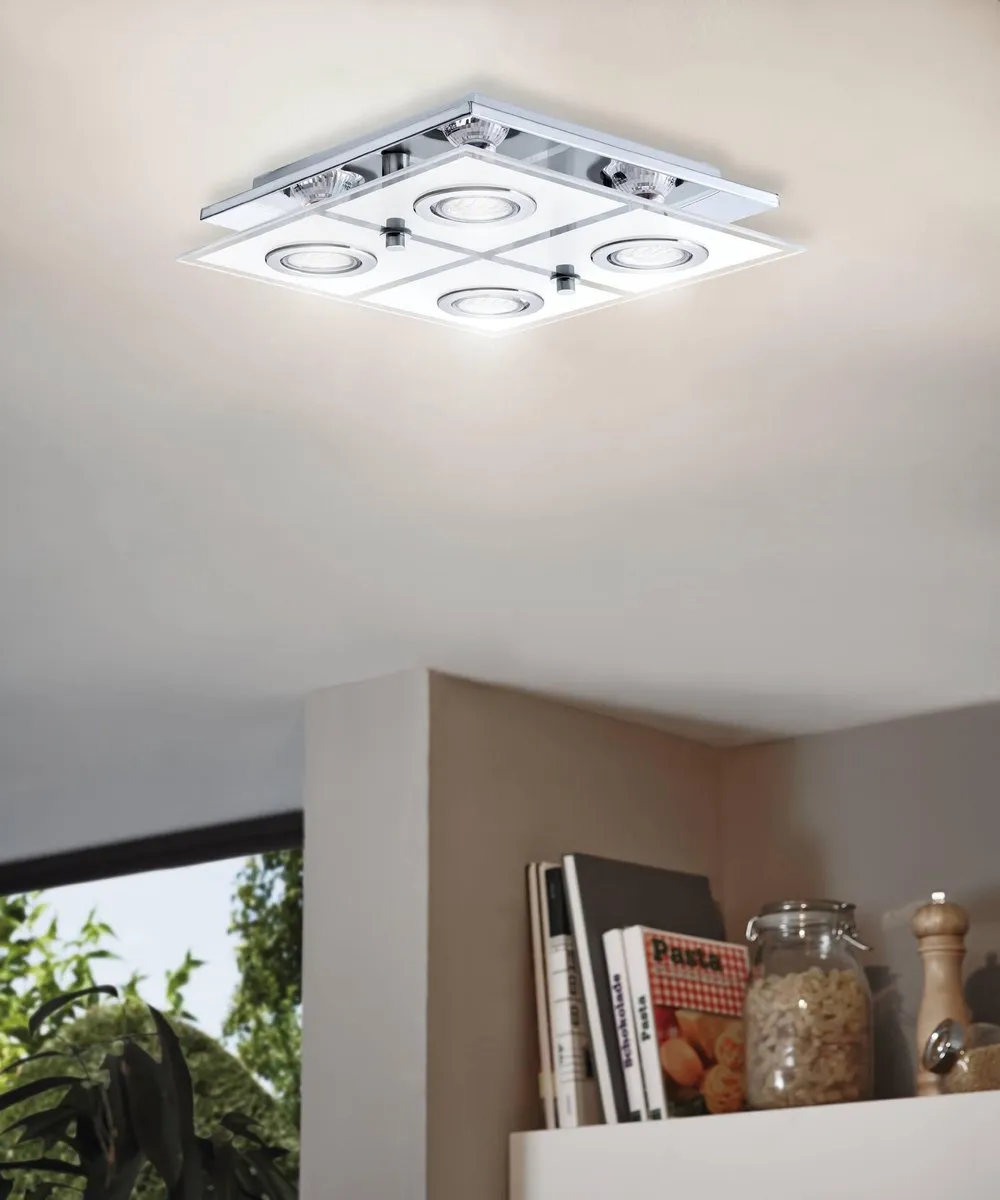 Eglo Cabo Plafondlamp GU10 - 4 Lichtpunten - Chroom/Wit