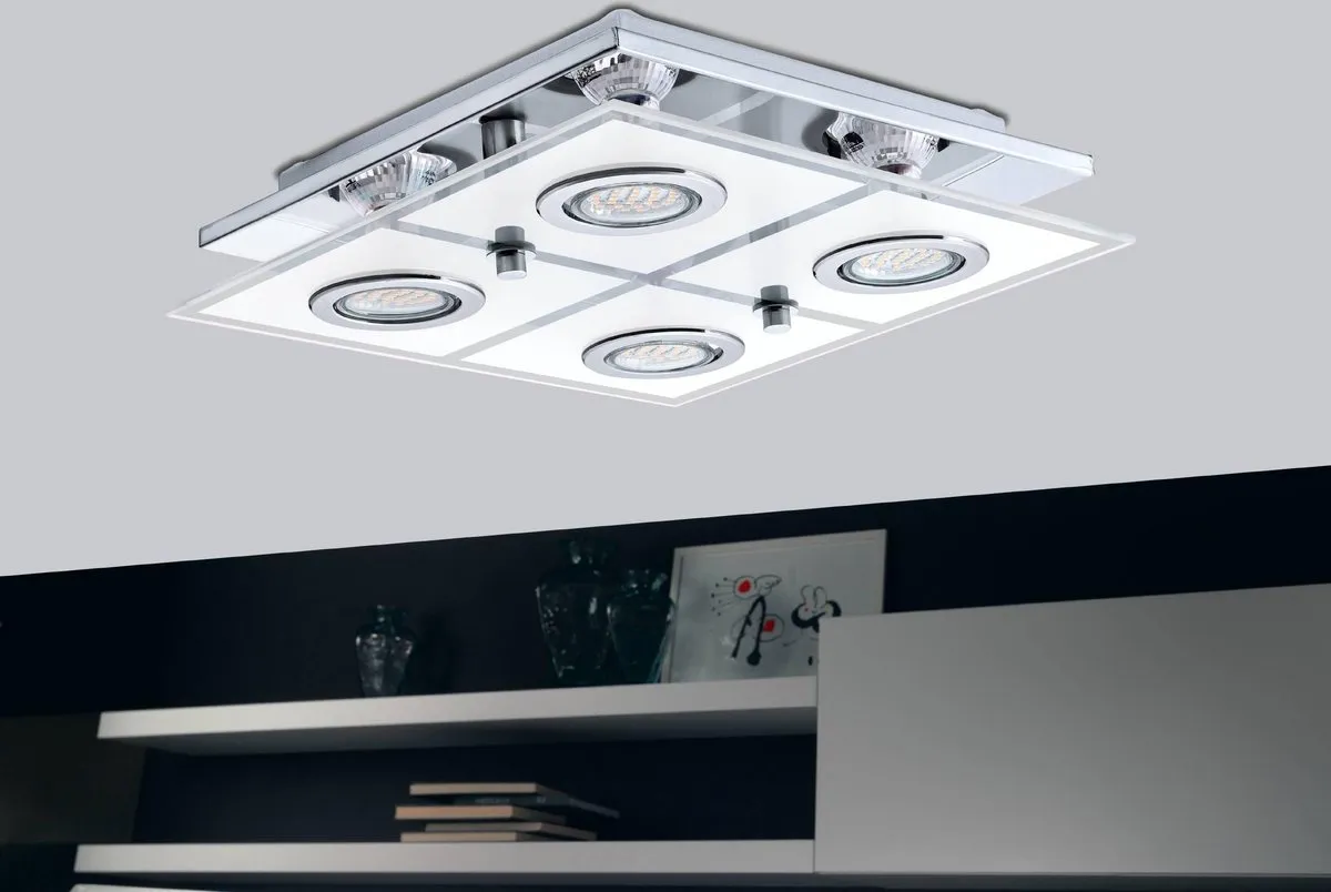 Eglo Cabo Plafondlamp GU10 - 4 Lichtpunten - Chroom/Wit - afbeelding 6 van 6