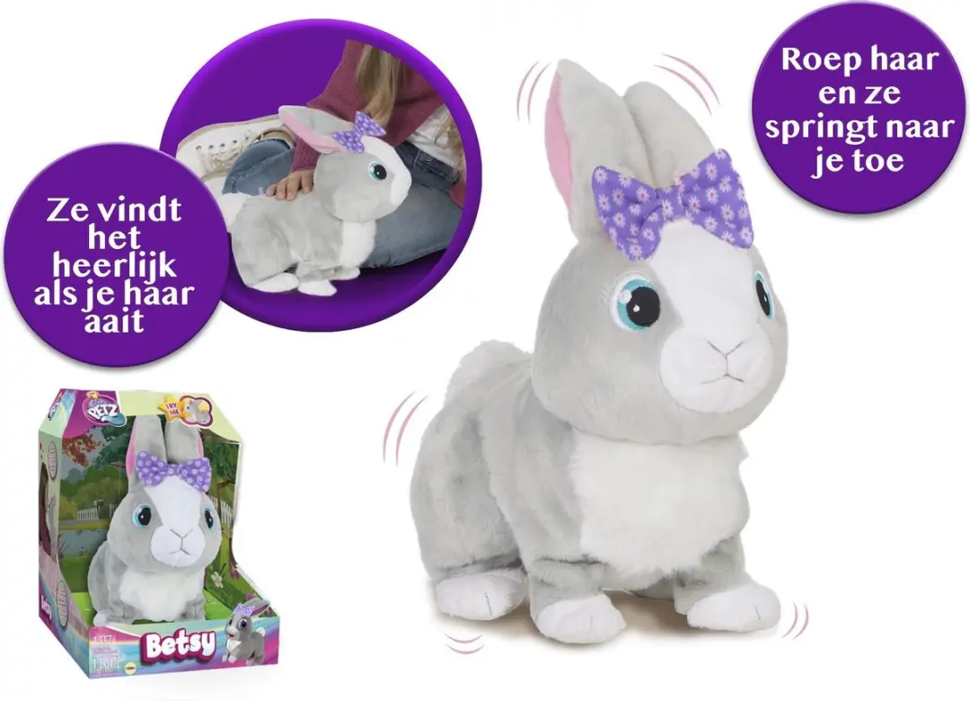 Imc Toys Club Petz Betsy Konijn - Interactieve Knuffel - Grijs