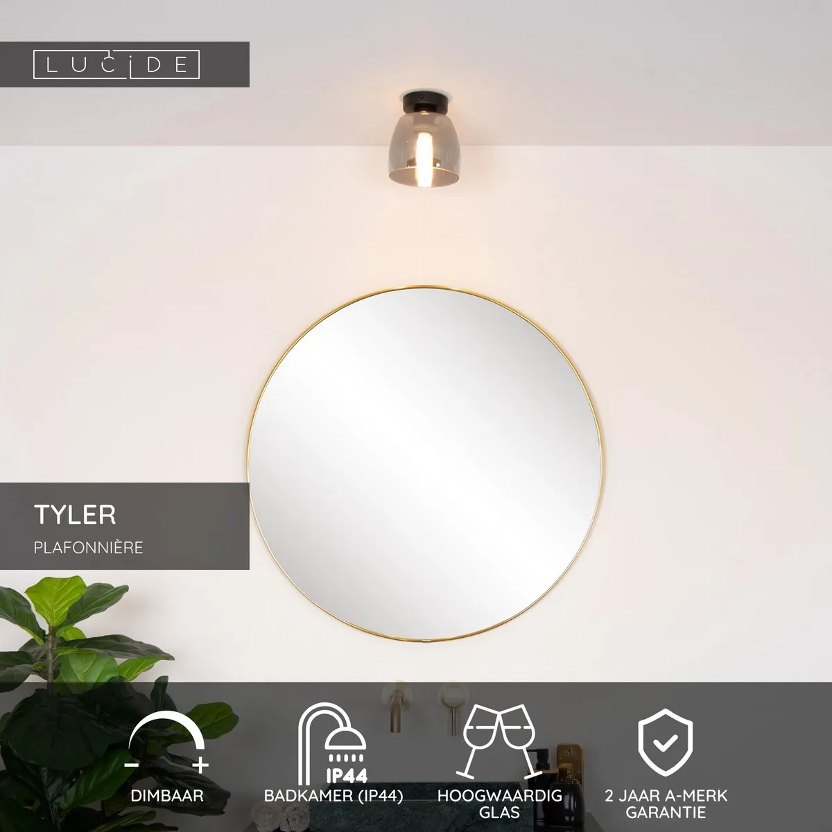 Lucide TYLER Plafondlamp Badkamer - Ø16cm 1xG9 IP44 Zwart