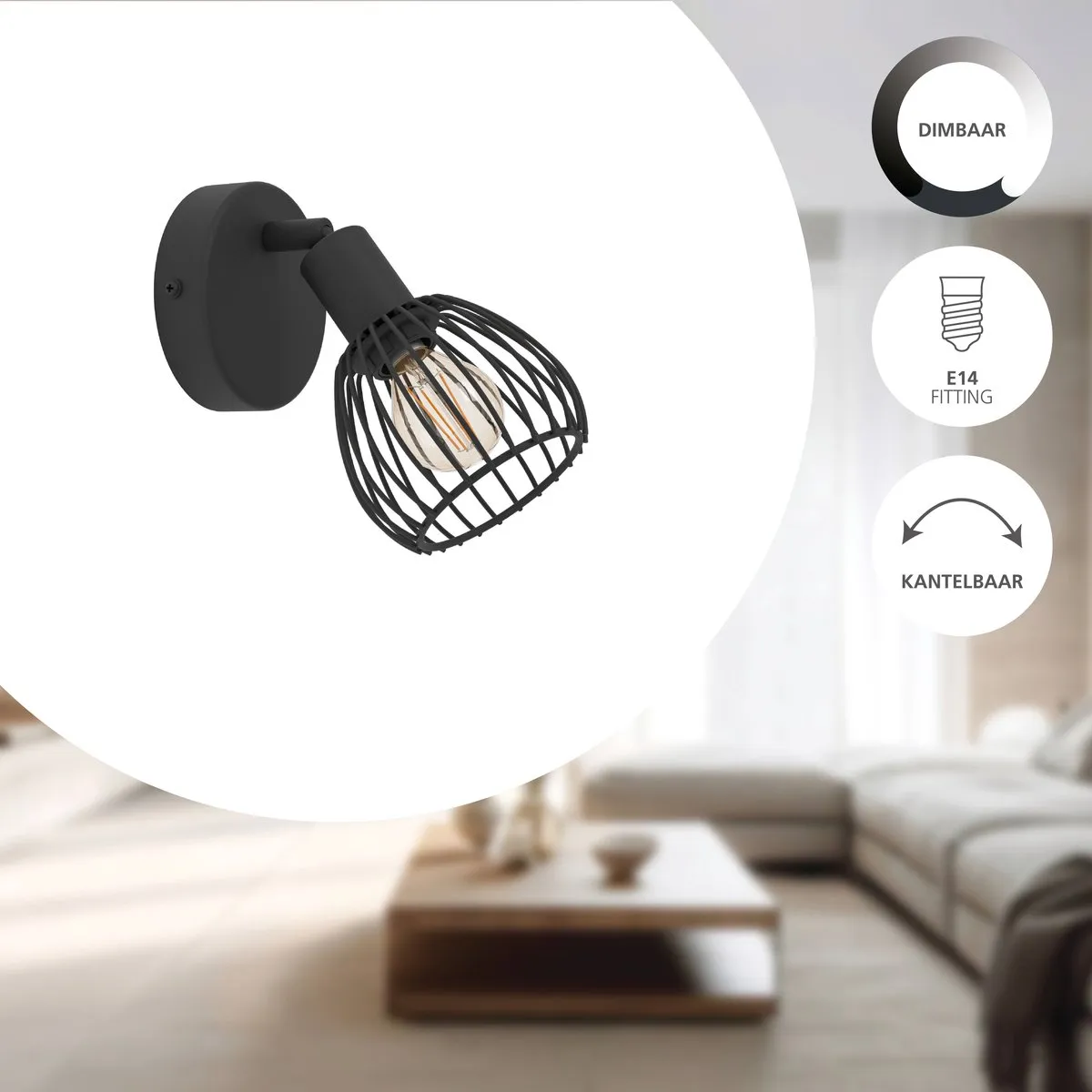Eglo Sonnino Spot E14 - 9,5 cm - Zwart