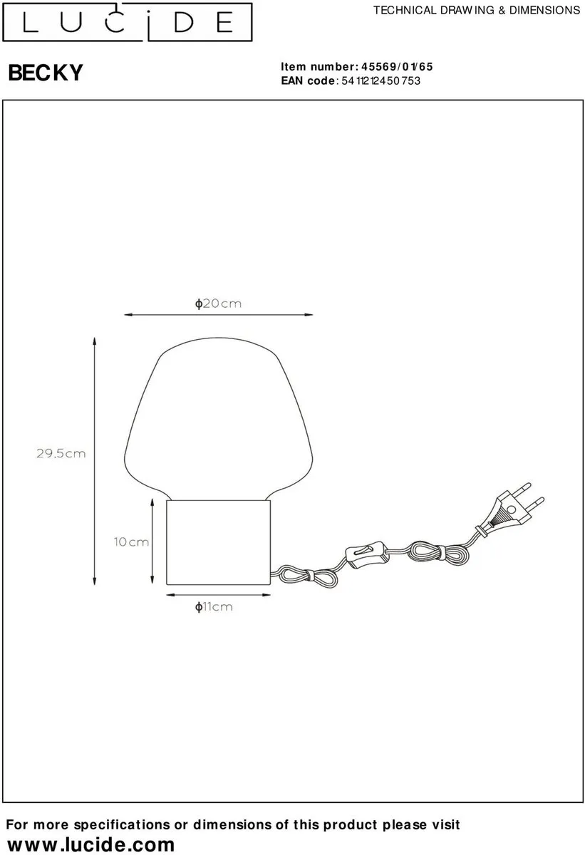Lucide Becky Tafellamp Ø20cm - Fumé - afbeelding 6 van 6