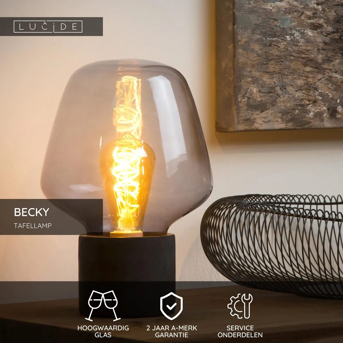 Lucide Becky Tafellamp Ø20cm - Fumé