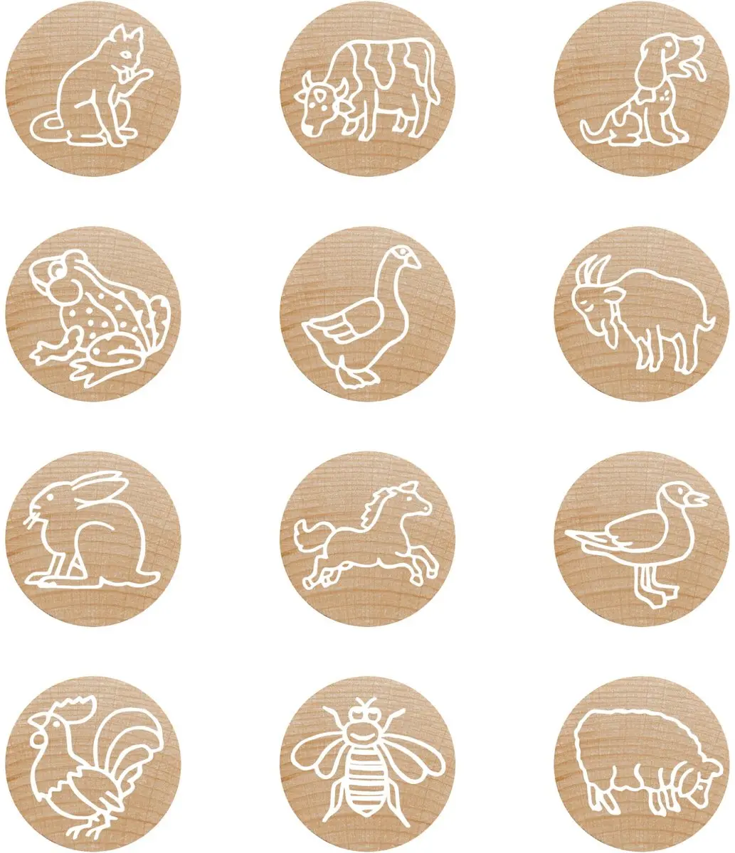Colop Woodies Stempelset - 12 Houten Motieven - Multicolor