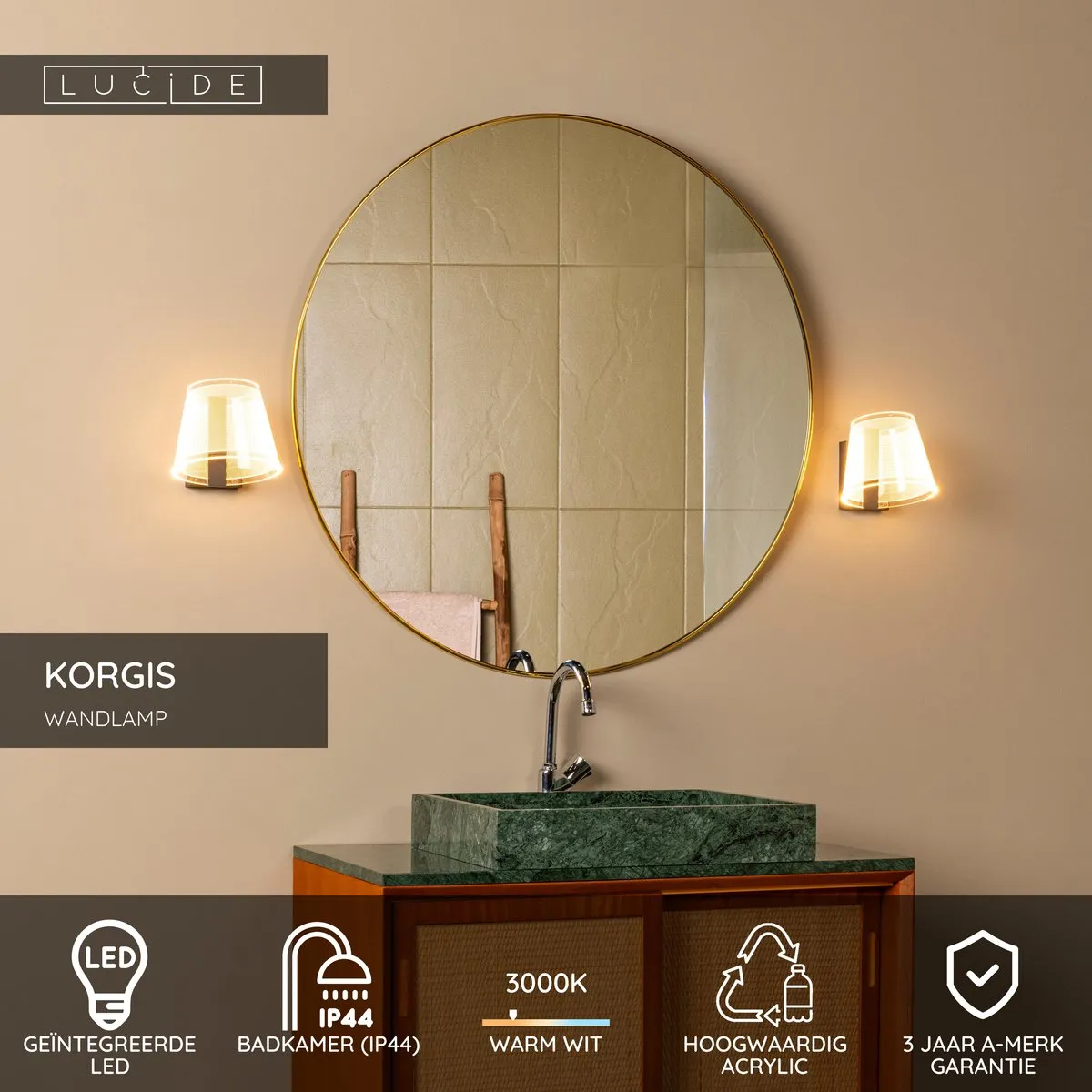 Lucide Korgis Wandlamp LED 10W 3000K - IP44 Transparant