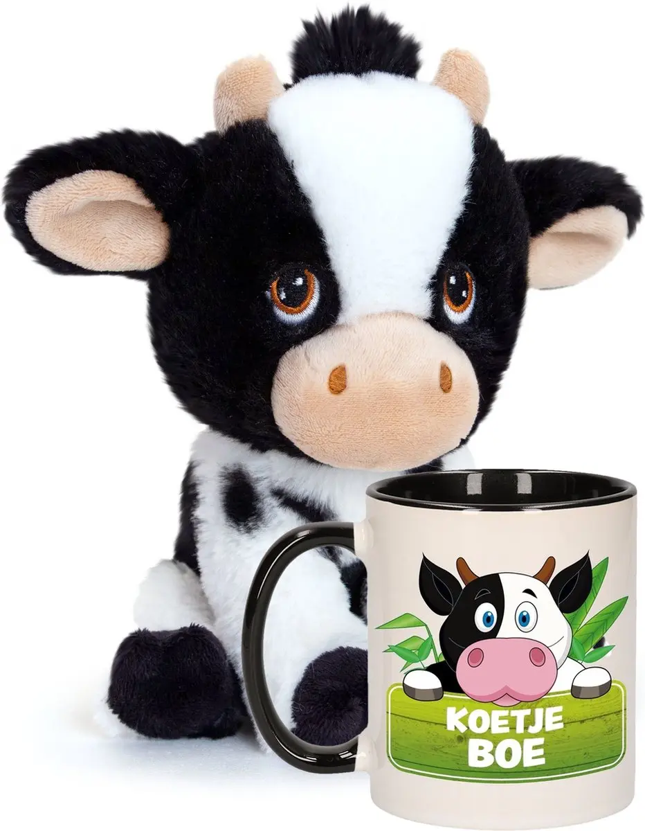Koeien Cadeauset Keel Toys - Knuffel 18cm & Beker 300ml Multi