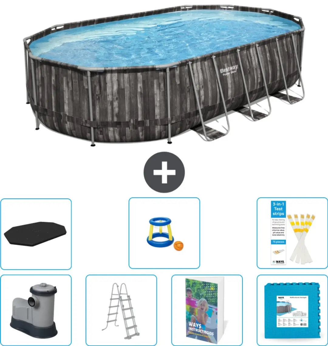 Bestway Ovaal Power Steel Zwembad 610x366x122cm - Grijs - 20.241L
