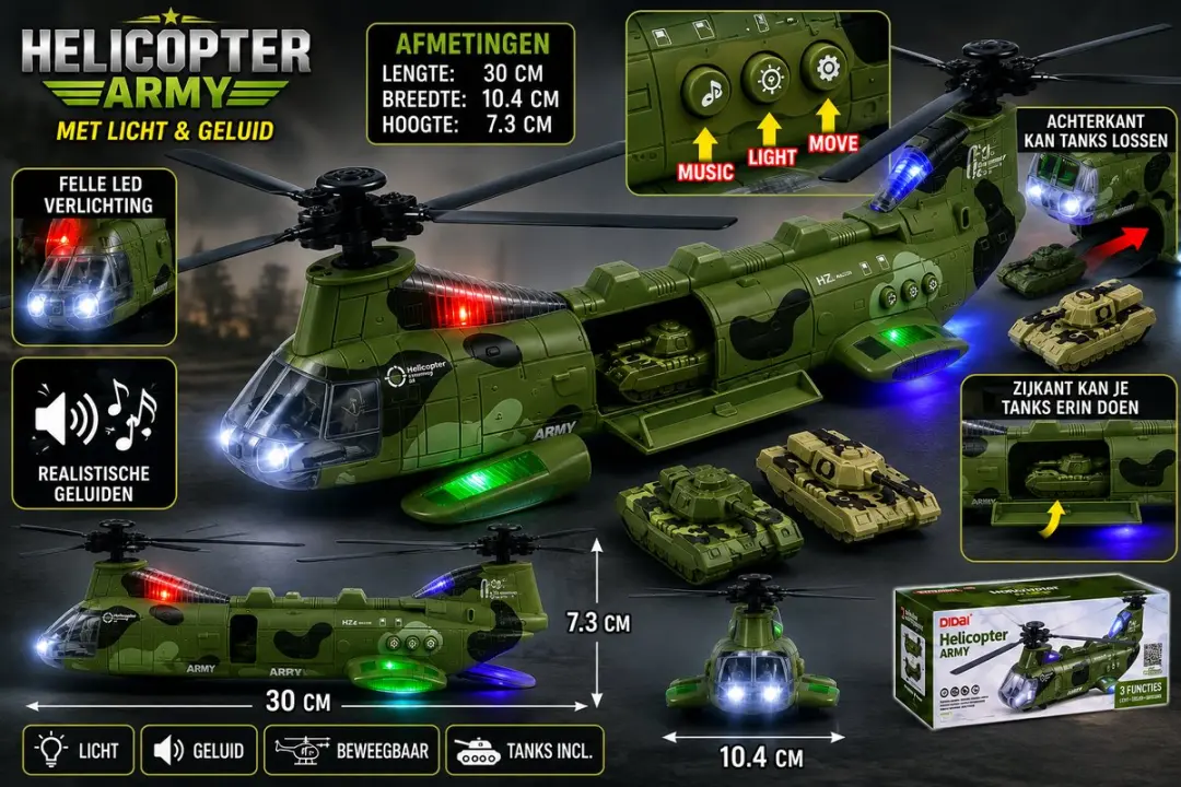698 JIAN SHENG Chinook LD-177A Speelgoedhelikopter - 3 Tanks - Groen