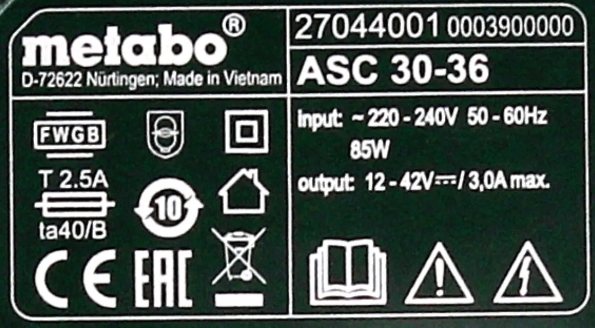 Metabo ASC 30-36V Oplader 627044000