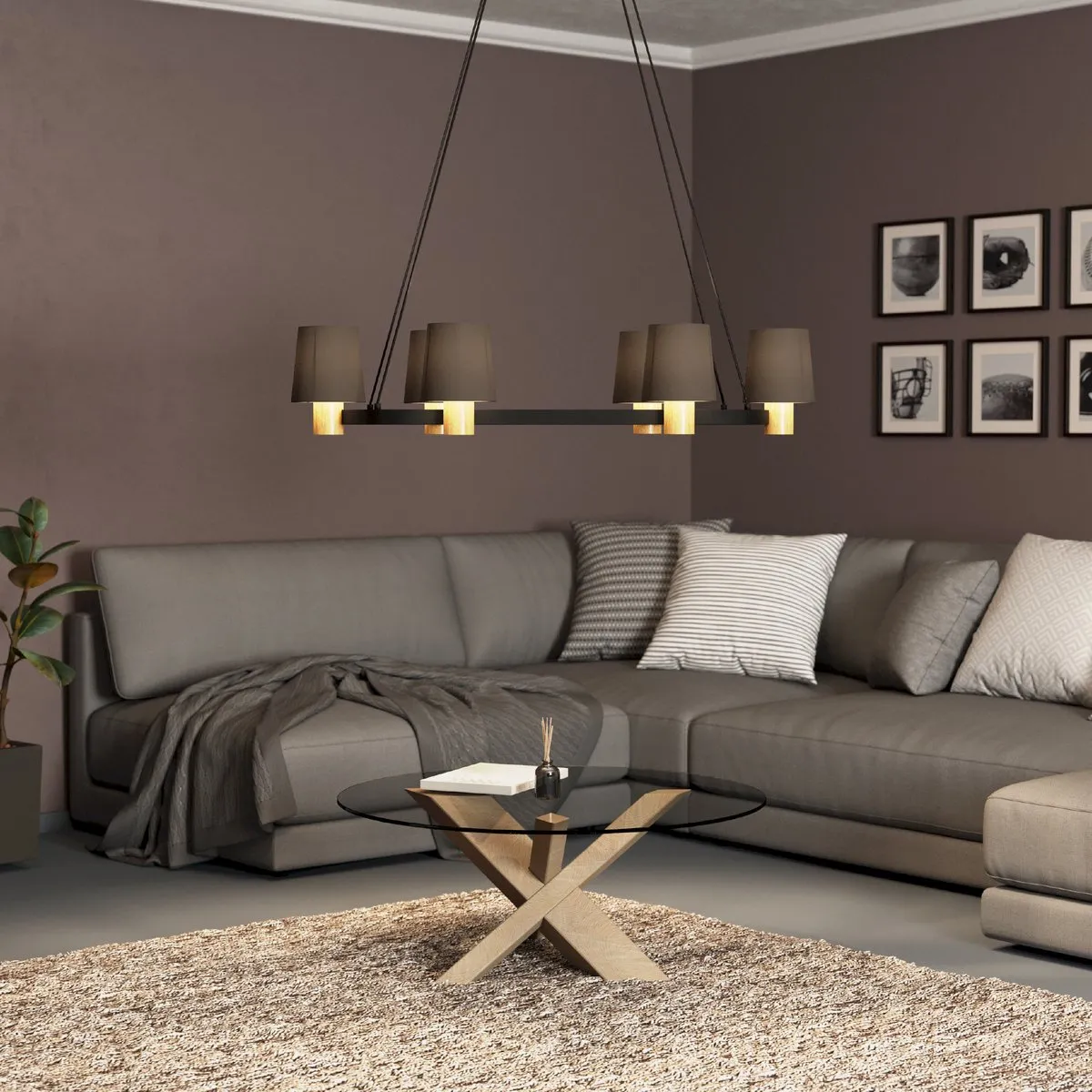 Eglo Edale Hanglamp E27 - 6 Lichtpunten - Zwart/Bruin - afbeelding 6 van 6