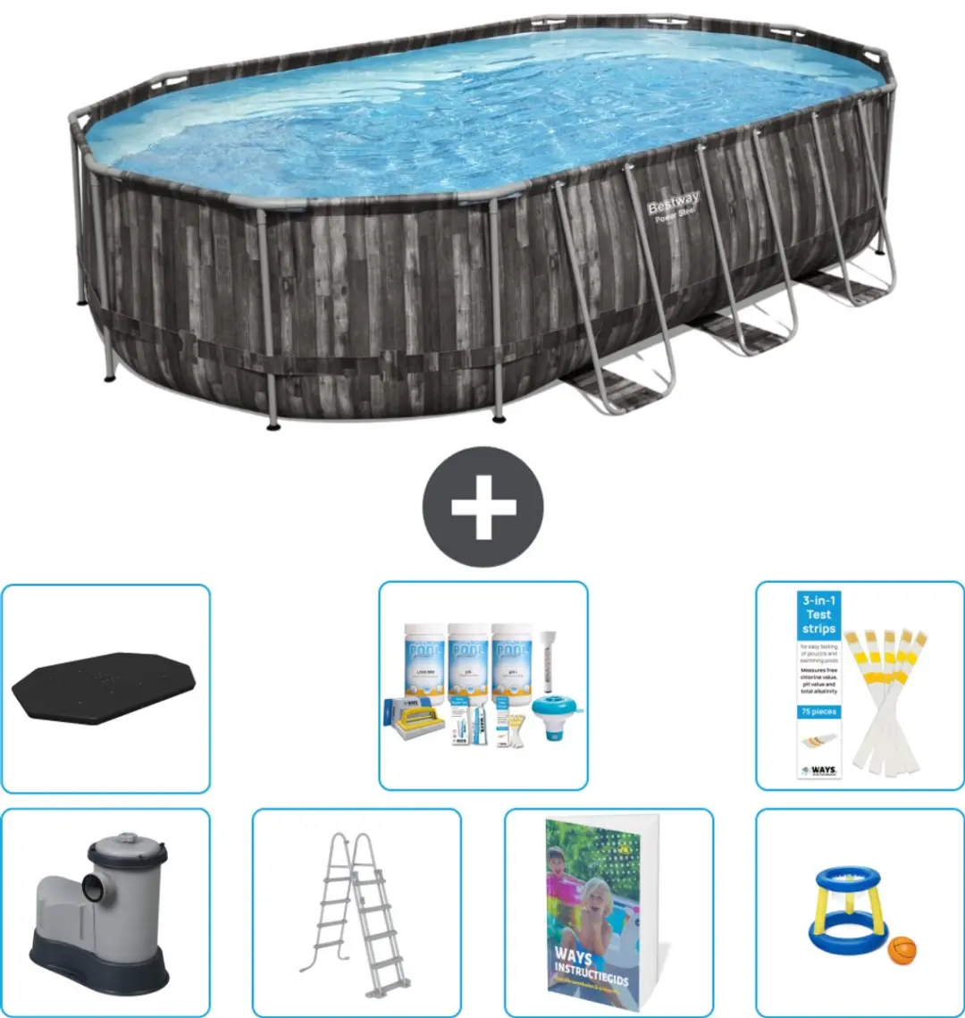 Bestway Ovaal Power Steel Zwembad 610x366x122cm - Grijs