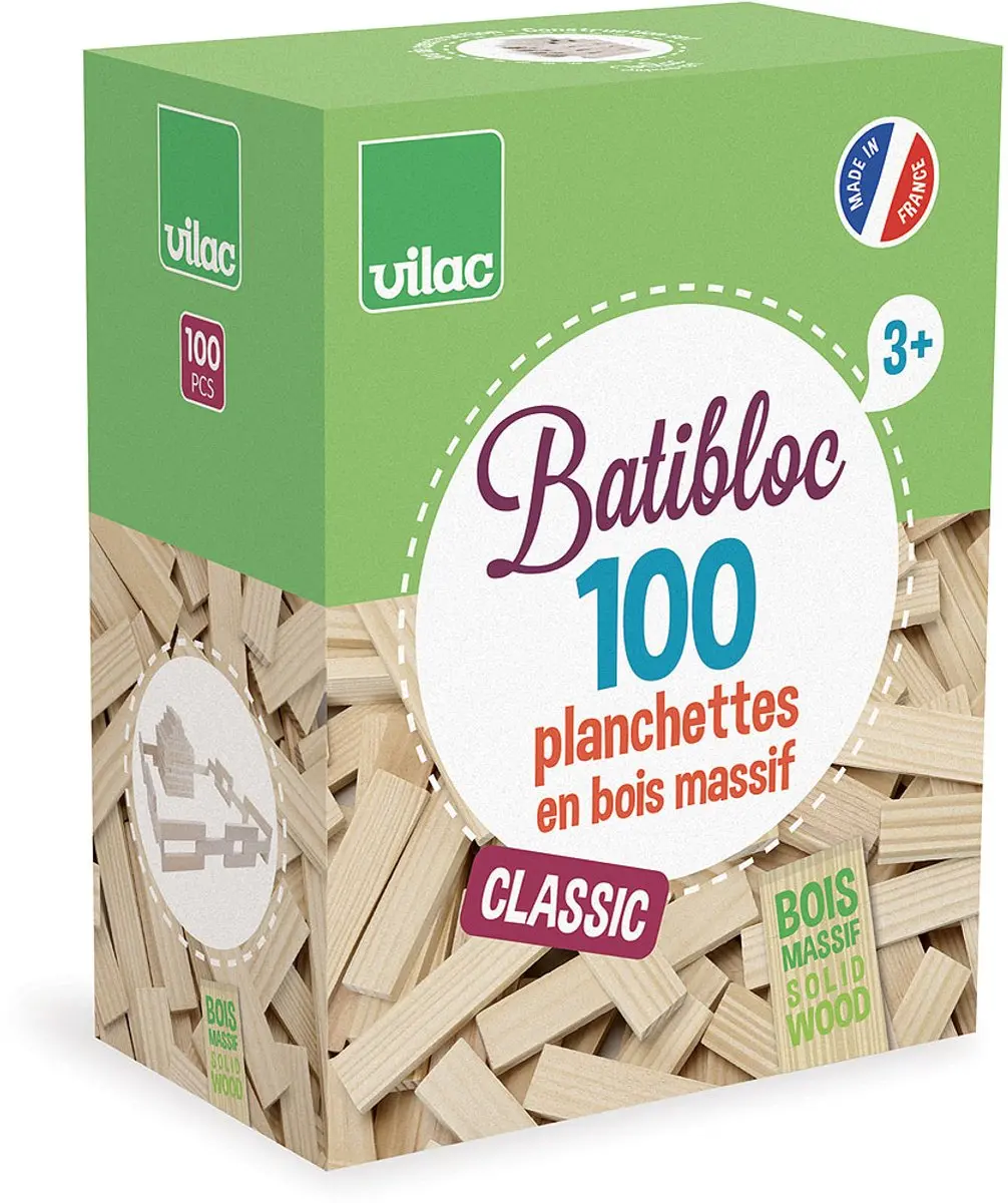 Vilac BATiBLOC-classic 100 Houten Plankjes - Meerkleurig