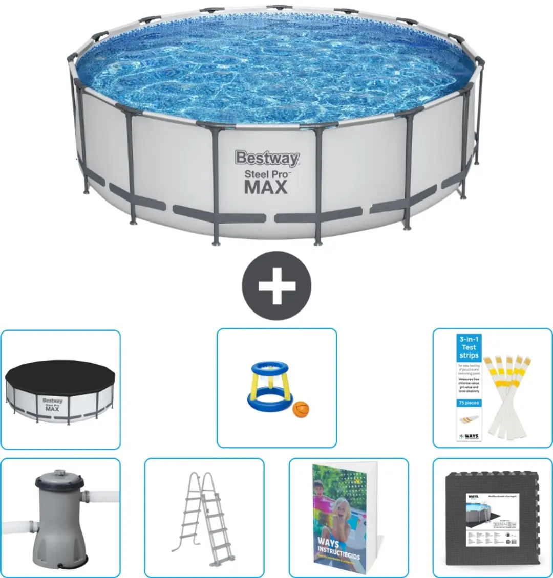 Bestway Steel Pro MAX Zwembad 457x122cm - Grijs - 8-delig