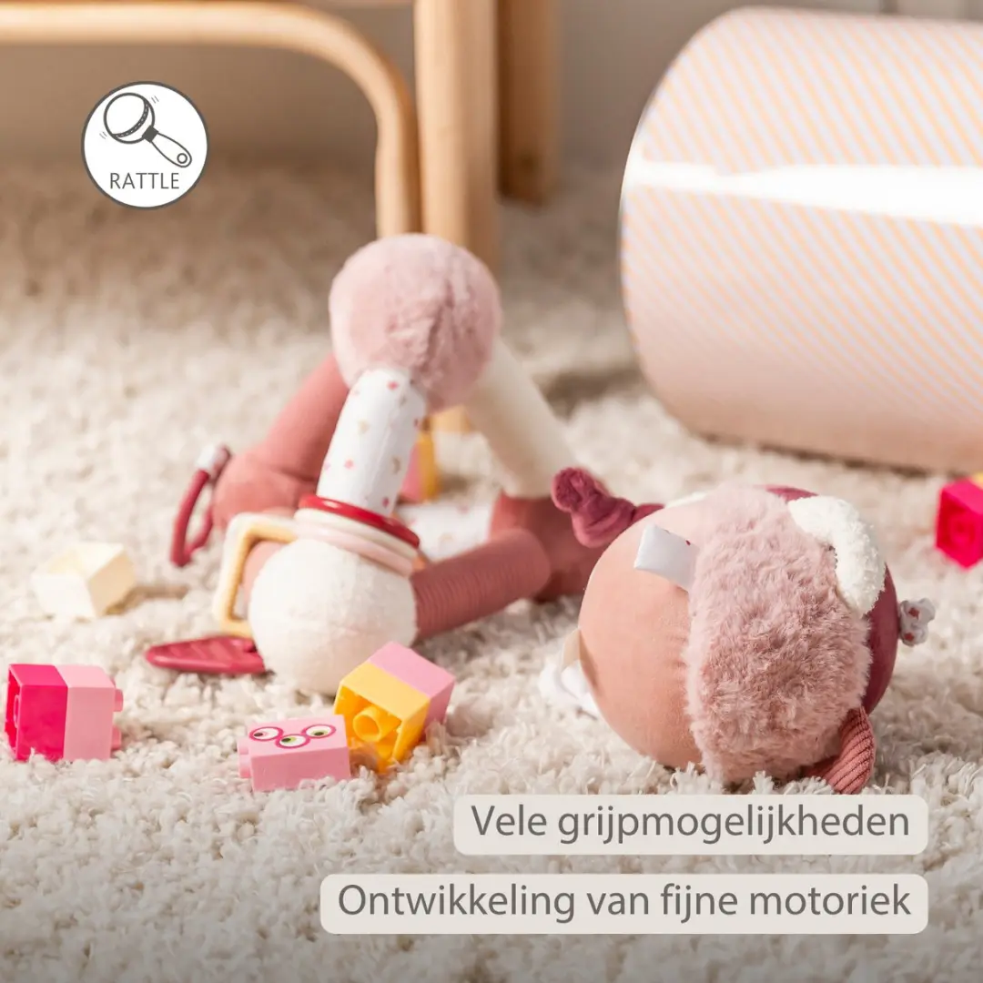 Nattou Lapidou Knuffel Activiteitenbal 15cm - Poederroze - afbeelding 6 van 6