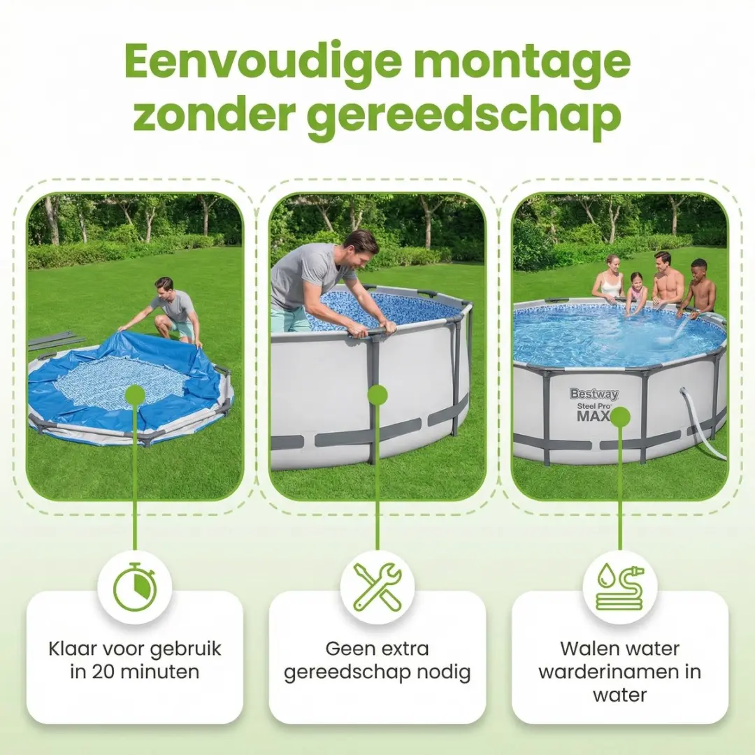 Bestway Steel Pro MAX Zwembad 457x107cm - Grijs - 8-delig