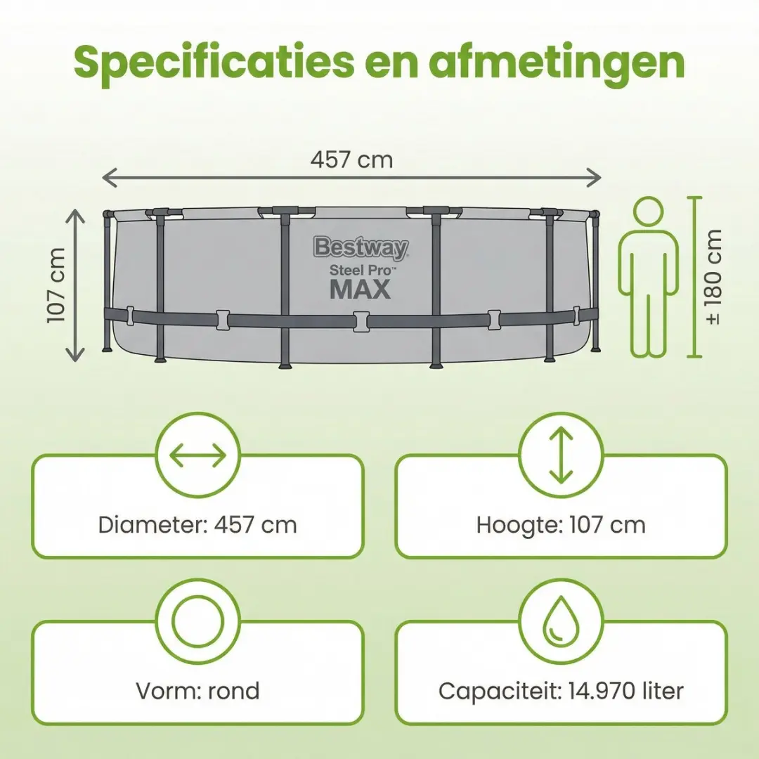 Bestway Steel Pro MAX Zwembad 457x107cm - Grijs - 8-delig