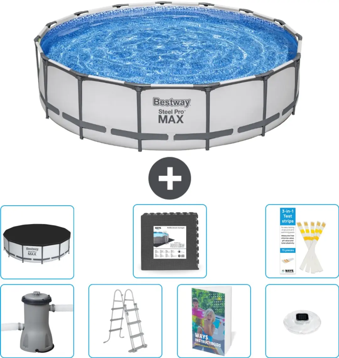 Bestway Steel Pro MAX Zwembad 457x107cm - Grijs - 8-delig