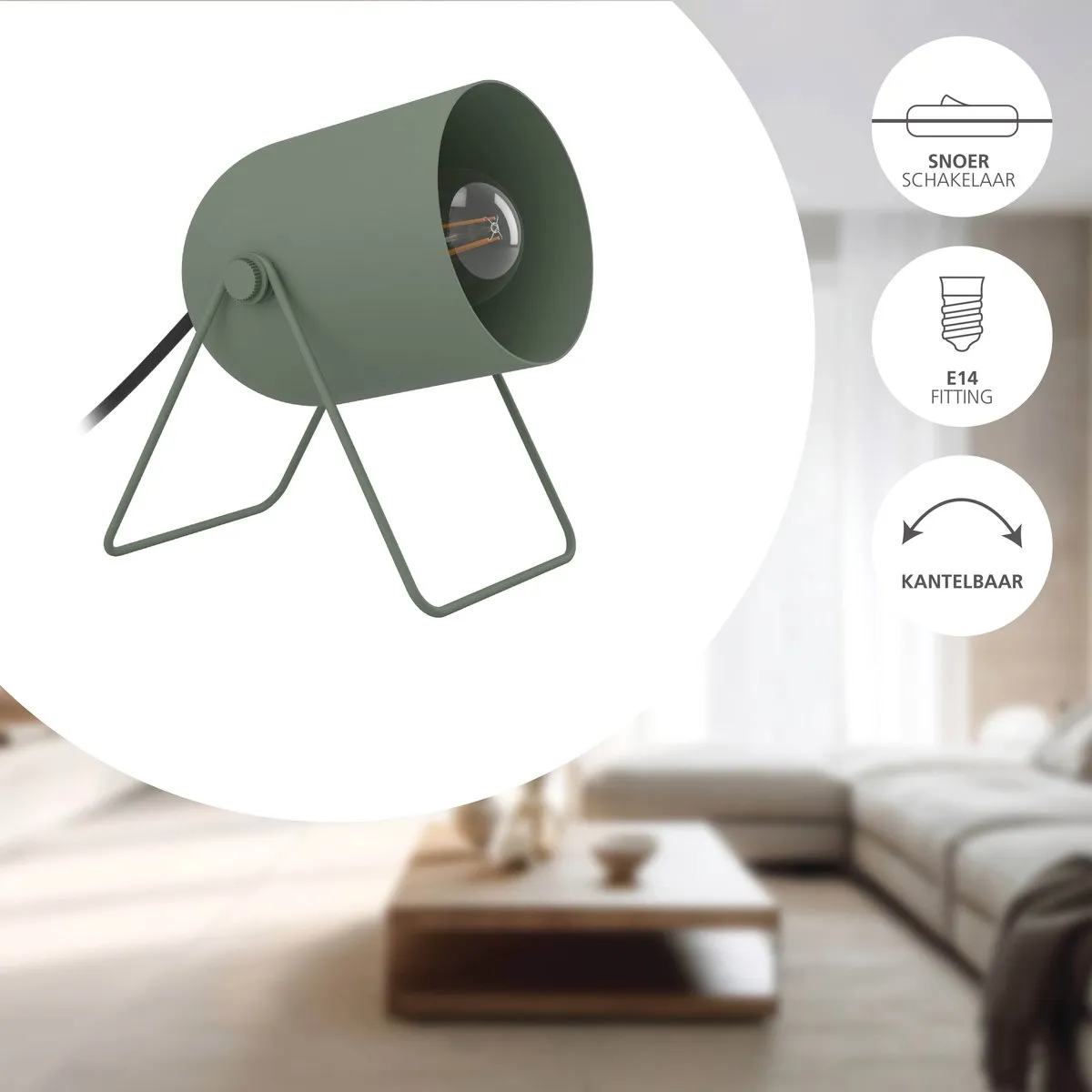 Eglo Tilston Tafellamp E14 - Groen - Kantelbaar
