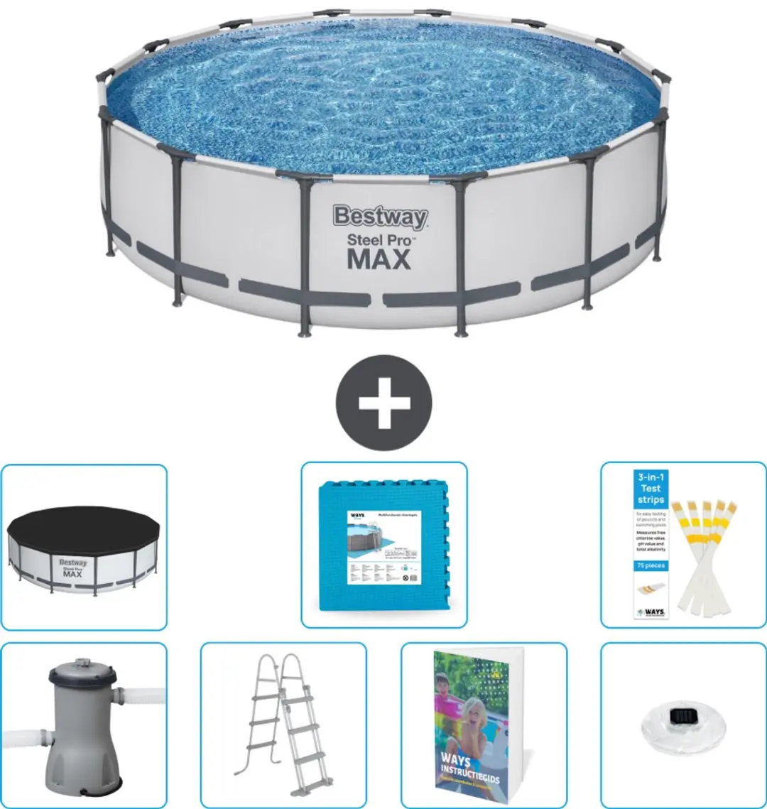 Bestway Steel Pro MAX Zwembad 427x107cm - Grijs - 8-delig
